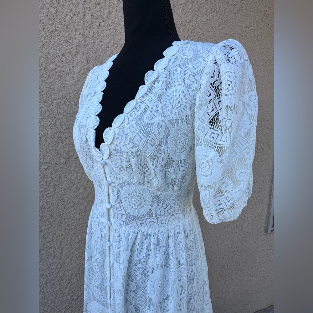 Blu Pepper White Lace Maxi Dress Short Sleeve NWT Women’s Size L Bohemian - Picture 4 of 16
